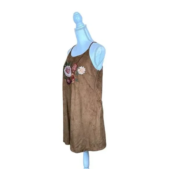 Altar’d State Suede Floral Brown Embroidered Racerback Slip Dress Women’s Small - Picture 6 of 13